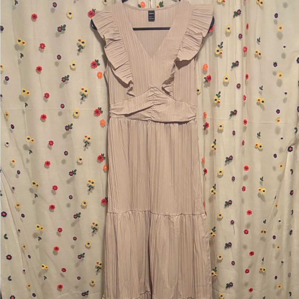 SHEIN Cream Ruffle Maxi Dress